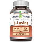 Amazing Formulas L-Lysine 500 mg Per Serving 120 Capsules Amino Acid Supplement | L-Lysine HCL | Ideal for Men & Women | Non-GMO | Gluten Free