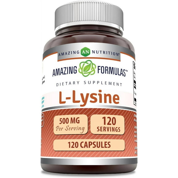 Amazing Formulas L-Lysine 500 mg Per Serving 120 Capsules Amino Acid Supplement | Ideal for Men & Women | Non-GMO | Gluten Free | Made in USA
