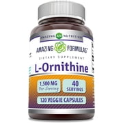 Amazing Formulas L-Ornithine 1500 Mg Per Serving 120 Veggie Capsules Supplement | Non-GMO | Gluten Free | Made in USA
