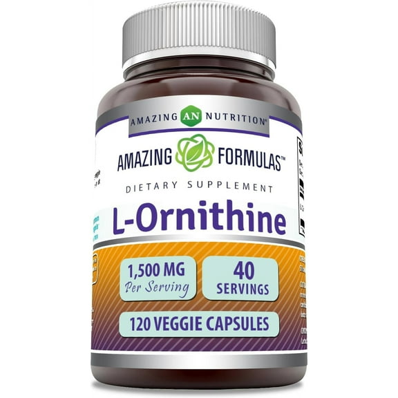 Amazing Formulas L-Ornithine 1500 Mg Per Serving 120 Veggie Capsules Supplement | Non-GMO | Gluten Free | Made in USA