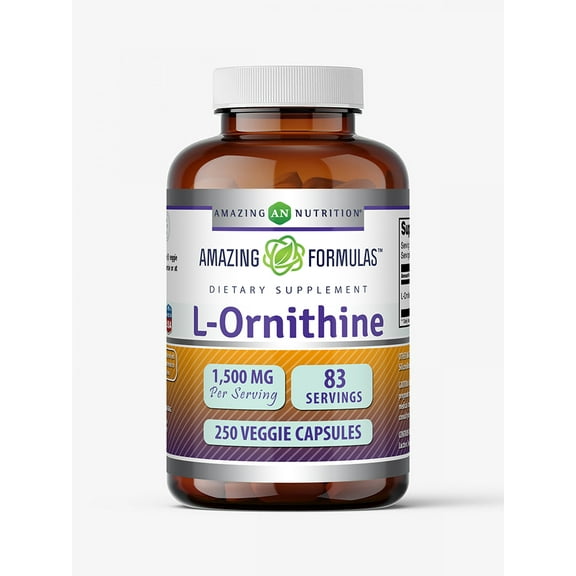 Amazing Formulas L-Ornithine 1500 Mg Per Serving 250 Veggie Capsules Supplement | Non-GMO | Gluten Free | Made in USA