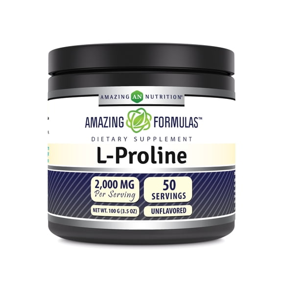 Amazing Formulas L-Proline 2000 Mg Per Serving 100 Grams(3.5oz) Powder Supplement | 50 Servings | Non-GMO | Gluten-Free