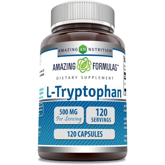 Amazing Formulas L-Tryptophan 500 Mg Per Serving 120 Capsules Supplement | Non-GMO | Gluten Free