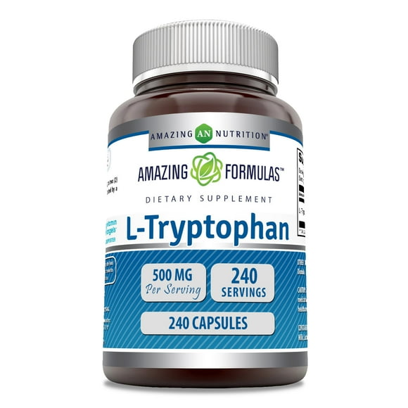 Amazing Formulas L-Tryptophan 500 Mg Per Serving 240 Capsules Supplement | Non-GMO | Gluten Free | Made in USA