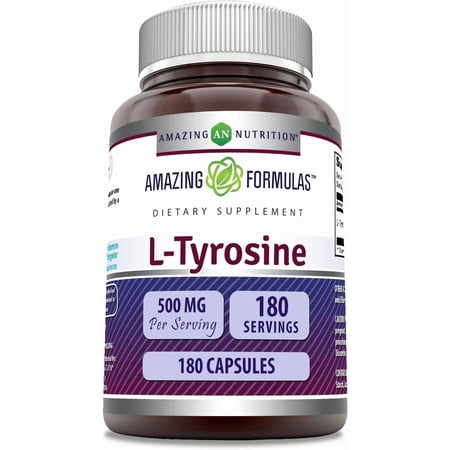 Amazing Formulas L-Tyrosine 500 mg Per Serving 180 Capsules | Amino Acid Supplement | Non-GMO | Gluten Free
