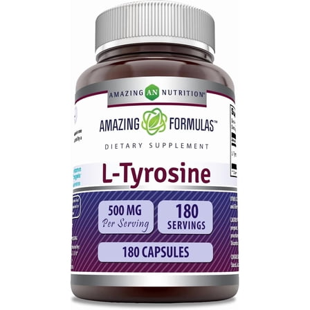 Amazing Formulas L-Tyrosine 500 mg Per Serving 180 Capsules | Amino Acid Supplement | Non-GMO | Gluten Free