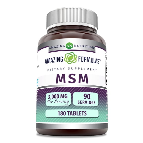 Amazing Formulas MSM (Methylsulfonylmethane) 3000mg Per Serving 180 Tablets Supplement | Non-GMO | Gluten Free