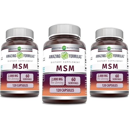 Amazing Formulas MSM 2000 mg Per Serving 120 Capsules Supplement | Methylsulfonylmethane | 60 Servings | Non-GMO | Gluten Free | Pack of 3