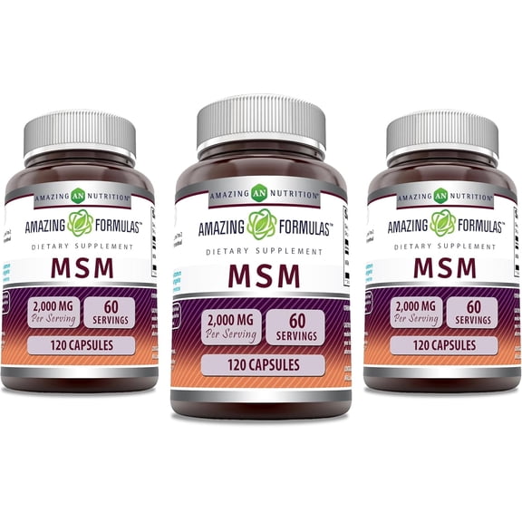 Amazing Formulas MSM 2000 mg Per Serving 120 Capsules Supplement | Methylsulfonylmethane | 60 Servings | Non-GMO | Gluten Free | Pack of 3