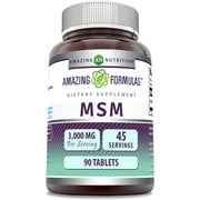 Amazing Formulas MSM (Methylsulfonylmethane) 3000mg Per Serving 90 Tablets Supplement | Non-GMO | Gluten Free