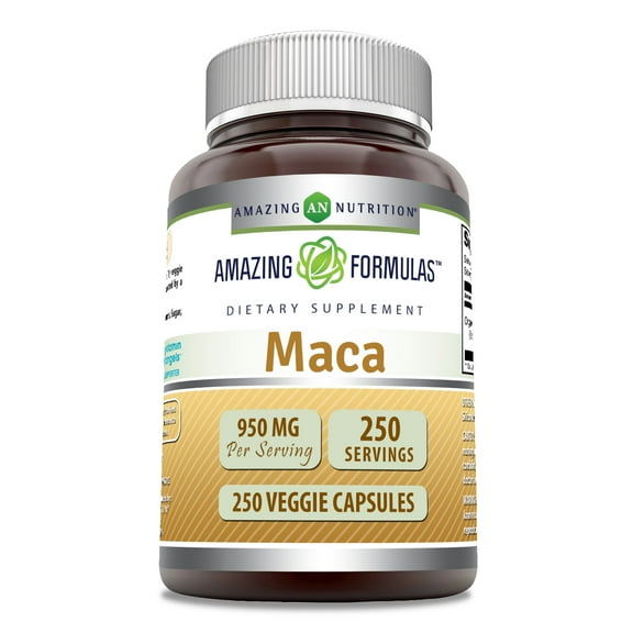 Amazing Formulas Maca 950 Mg Per Serving 250 Veggie Capsules Supplement | Non-GMO | Gluten Free | Made in USA | Suitable for Vegetarians