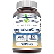 Amazing Formulas Magnesium Citrate 200 Mg Per Serving 120 Tablets Supplement | Magnesium Supplement | Non-GMO | Gluten Free
