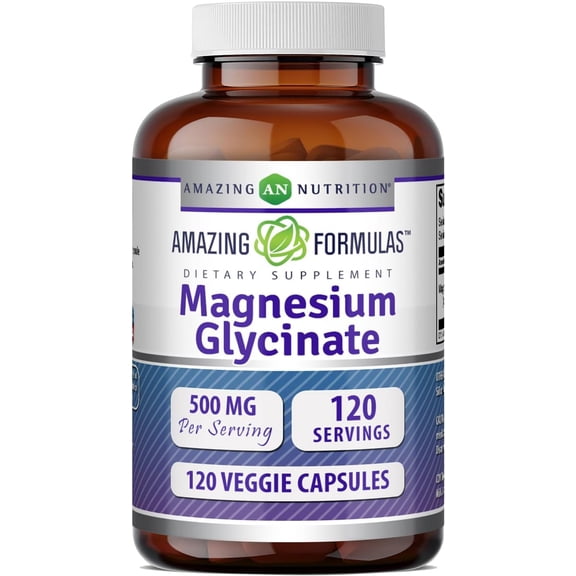 Amazing Formulas Magnesium Glycinate 500 Mg per Serving 120 Veggie Capsules Supplement | Non-GMO | Gluten-Free | Made in USA