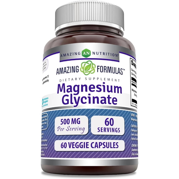 Amazing Formulas Magnesium Glycinate 500 Mg per Serving 60 Veggie Capsules Supplement | Non-GMO | Gluten-Free | Made in USA