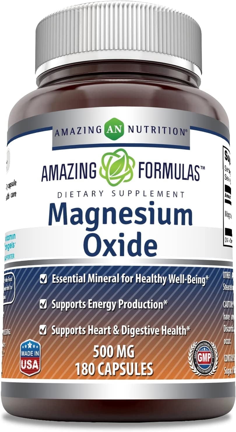Amazing Formulas Magnesium Oxide 500 mg 180 Capsules Supplement | Non ...