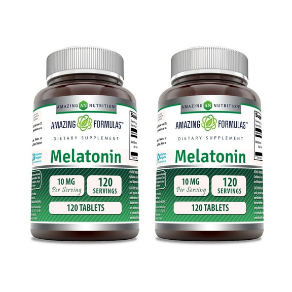 Amazing Formulas Melatonin 10mg 120 Tablets Supplement | Non GMO | Gluten Free | Made in USA | Pack of 2