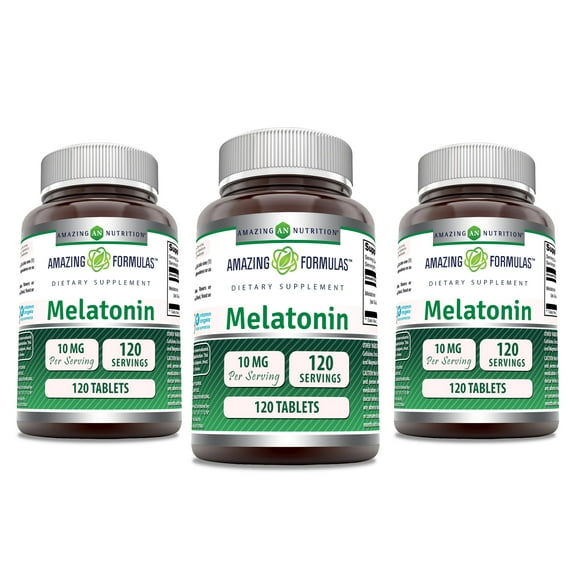 Amazing Formulas Melatonin 10mg 120 Tablets Supplement | Non GMO | Gluten Free | Made in USA | Pack of 3