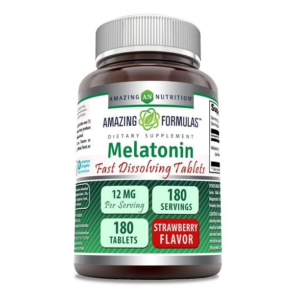 Amazing Formulas Melatonin 12 mg Per Serving 180 Tablets Strawberry Flavor Supplement | Fast Dissolving Tablets | Non-GMO | Gluten Free | Made in USA