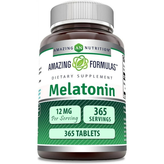 Amazing Formulas Melatonin 12 mg Per Serving 365 Tablets Supplement | 1 Year Supply | Non-GMO | Gluten Free | Made in USA | Unflavored
