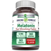Amazing Formulas Melatonin 12 mg Per Serving 365 Tablets Supplement | 1 Year Supply | Strawberry Flavor | Fast Dissolving