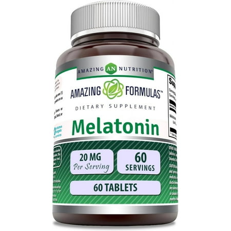 Amazing Formulas Melatonin 20 Mg Per Serving 60 Tablets Supplement | Non-GMO | Gluten-Free | Made in USA