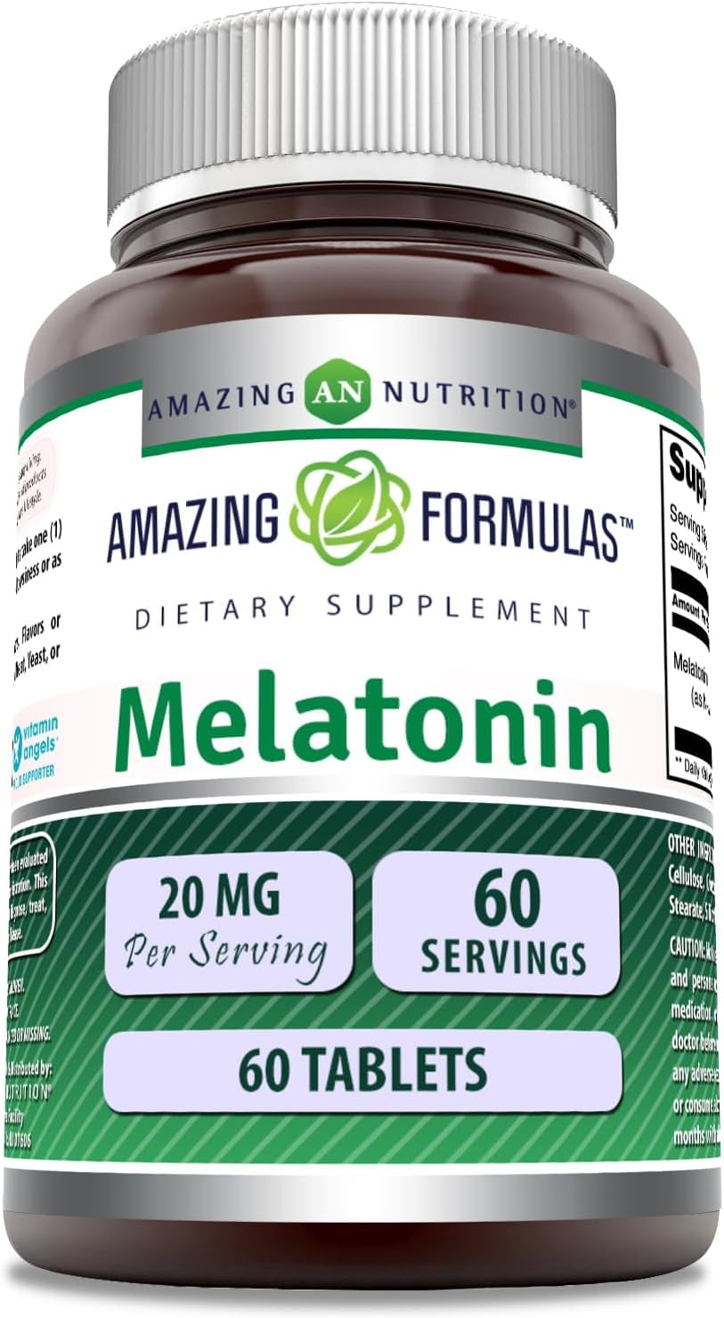 Amazing Formulas Melatonin 20 Mg Per Serving 60 Tablets Supplement | Non-GMO | Gluten-Free | Made in USA