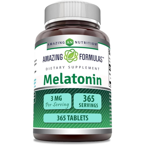 Amazing Formulas Melatonin 3 Mg Per Serving 365 Tablets Supplement | 1 Year Supply | Non-GMO | Gluten-Free | Made in USA