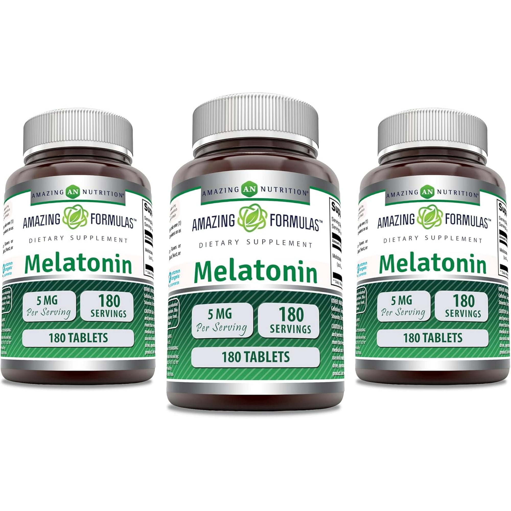 Amazing Formulas Melatonin 5 Mg Per Serving 180 Tablets Supplement | Non-GMO | Gluten Free | Pack of 3