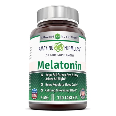 Amazing Formulas Melatonin 5 Mg Per Serving 120 Tablets Supplement | Non-GMO | Gluten Free