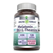 Amazing Formulas Melatonin B6 Plus L-Theanine 30mg Per Serving Fast Dissolve 120 Tablets Mixed Berry Flavor Supplement | Mixed Berry Flavor | Non-GMO | Gluten Free | Made in USA