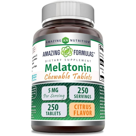 Amazing Formulas Melatonin Chewable 5 mg 250 Tablets | Citrus Flavor | Non GMO | Gluten Free | Made in USA