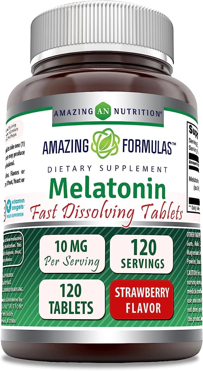 Amazing Formulas Melatonin Fast Dissolve 10 Mg 120 Tablets | Strawberry Flavor | Non-GMO | Gluten Free | Made in USA