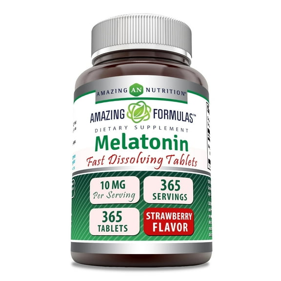Amazing Formulas Melatonin Fast Dissolving Supplement | 10 Mg Per Serving | 365 Tablets | Non-GMO | Gluten Free | Made in USA | Strawberry Flavor