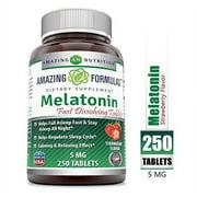 Amazing Formulas Melatonin Quick Dissolve Strawberry - 5 Mg250 Tablets Non-GMO - Helps Fall Asleep Fast & Stays Asleep All Night - Helps Regulate Sleep Cycle - Calming & Relaxing Effect