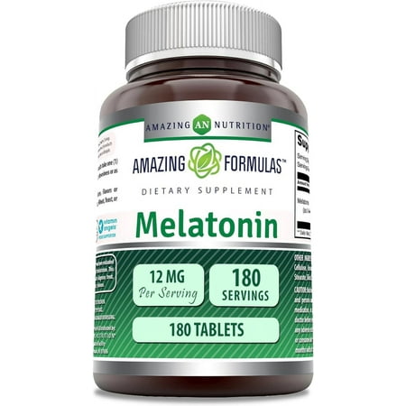 Amazing Formulas Melatonin Supplement | Unflavored | 12 Mg Per Serving | 180 Tablets | Non-GMO | Gluten-Free | Made in USA