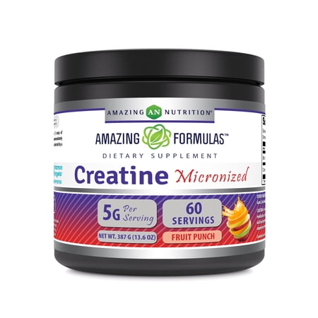 Amazing Formulas Micronized Creatine Monohydrate 5000mg Per Serving Fruit Punch Powder 13.6oz (387 Grams) Supplement | 60 Servings | Improve Strength, Performance, and Muscle Growth