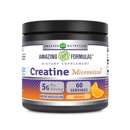 Amazing Formulas Micronized Creatine Monohydrate 5000mg Per Serving Orange Flavor Powder 13.6oz (387 Grams) Supplement | 60 Servings | Improve Strength, Performance, and Muscle Growth