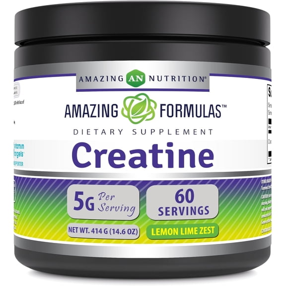 Amazing Formulas Micronized Creatine Monohydrate 5000mg Per Serving Lemon Lime Zest Powder 14.6oz (414 Grams) Supplement | 60 Servings | Improve Strength, Performance, and Muscle Growth