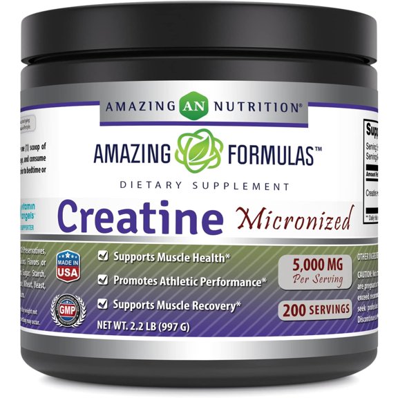 Amazing Formulas Micronized Creatine Monohydrate Powder 2.2 Lbs Supplement | 5000 Mg | Unflavored | Non-GMO | Gluten Free | Made in USA