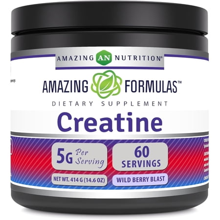 Amazing Formulas Micronized Creatine Monohydrate 5000mg Per Serving Wild Berry Blast Powder 14.6oz (414 Grams) Supplement | 60 Servings | Supports Improved Strength, Performance, and Muscle Growth