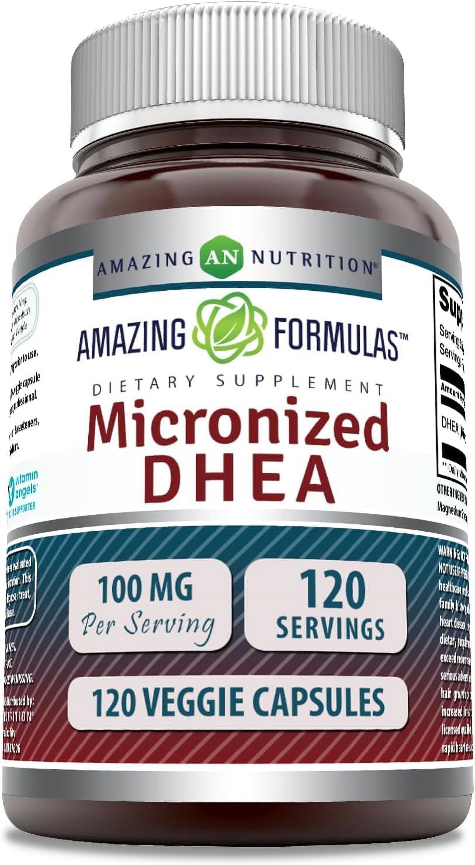 Amazing Formulas Micronized DHEA 100 Mg Per Serving 120 Veggie Capsules Supplement | Non-GMO | Gluten Free | Made in USA
