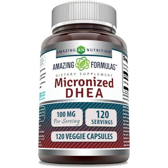Amazing Formulas Micronized DHEA 100 Mg Per Serving 120 Veggie Capsules Supplement | Non-GMO | Gluten Free | Made in USA