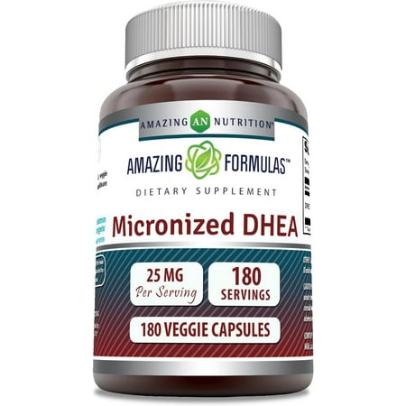 Amazing Formulas Micronized DHEA 25 Mg Per Serving 180 Veggie Capsules Supplement | Non-GMO | Gluten Free | | Suitable for Vegetarians