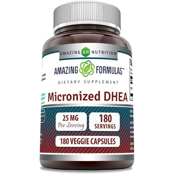 Amazing Formulas Micronized DHEA 25 Mg Per Serving 180 Veggie Capsules Supplement | Non-GMO | Gluten Free | | Suitable for Vegetarians
