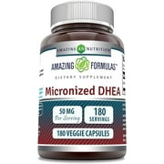 Amazing Formulas Micronized DHEA 50mg Per Serving 180 Veggie Capsules Supplement | Non-GMO | Gluten Free | Made in USA | Suitable for Vegetarians