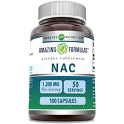Amazing Formulas NAC (N-Acetyl Cysteine) 1200mg Per Serving 100 Capsules Supplement | Non-GMO | Gluten Free | Made in USA