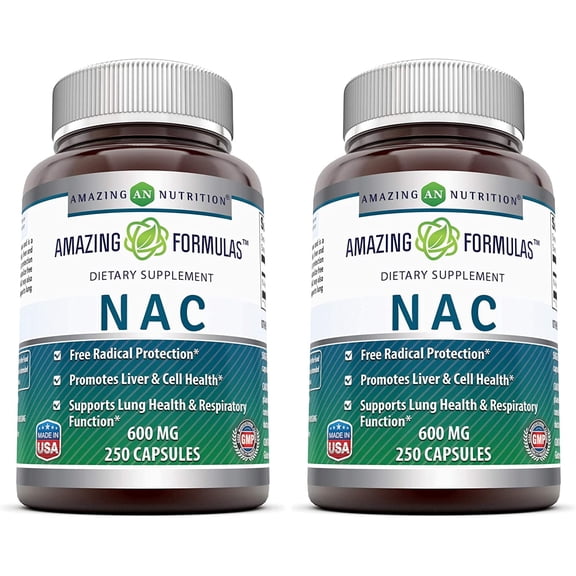 Amazing Formulas NAC (N-Acetyl Cysteine) 1200mg Per Serving 250 Capsules Supplement | Non-GMO | Gluten Free | Made in USA | Pack of 2