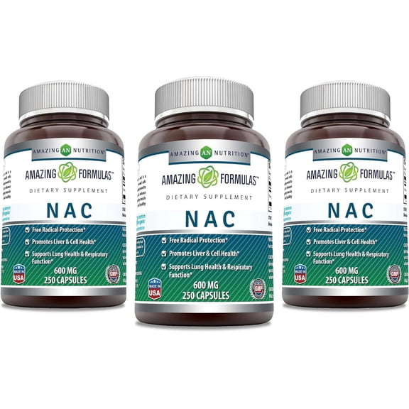 Amazing Formulas NAC (N-Acetyl Cysteine) 1200mg Per Serving 250 Capsules Supplement | Non-GMO | Gluten Free | Made in USA | Pack of 3