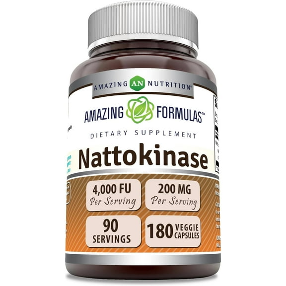 Amazing Formulas Nattokinase Dietary Supplement 100 mg Per Serving 180 Veggie Capsules Supplement | 2000 FU Enzyme Activity | Non-GMO | Gluten Free | Made in USA