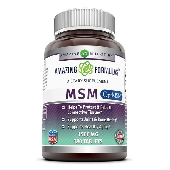 Amazing Formulas OptiMSM - 1500 mg 180 Tablets (Non-GMO,Gluten Free) - Supports Connective Tissue, Healthy Aging & Joint Function, Skin Health
